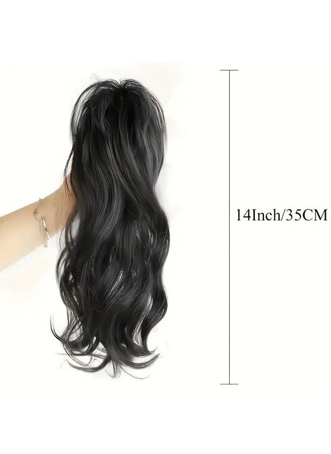 Miss Lirenn - ® Light Weight High Fountain Natural Short Wavy And Curly Synthetic Ponytail Claw Clip Hair Extensions For Women, 15 Inch Long, Black Color - Image 1