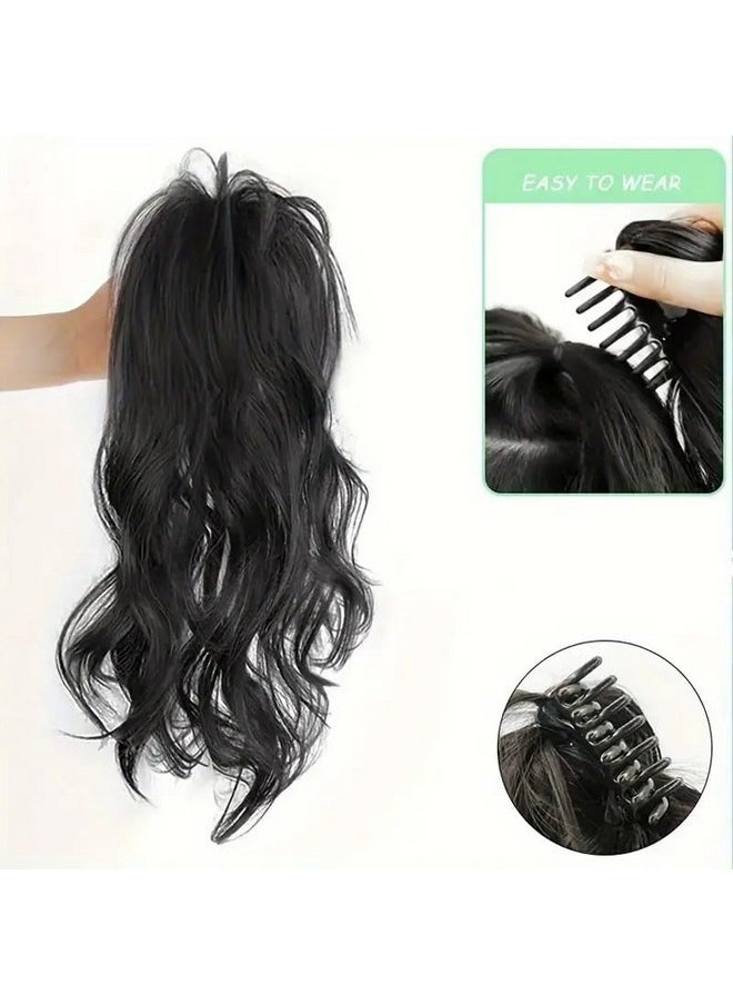 Miss Lirenn - ® Light Weight High Fountain Natural Short Wavy And Curly Synthetic Ponytail Claw Clip Hair Extensions For Women, 15 Inch Long, Black Color - Image 1