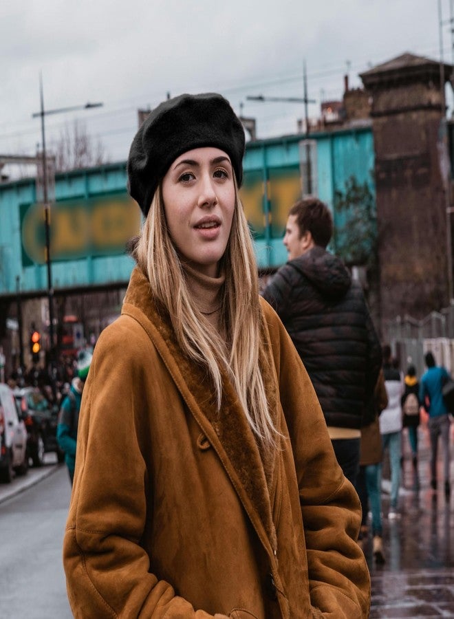 ZARSIO Wool French Beret Hat Solid Color Artist Beret Cap Classic Stylish Beanie for Women (US, Alpha, One Size, Black) - Image 3