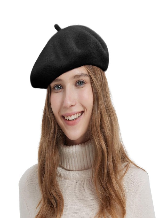ZARSIO Wool French Beret Hat Solid Color Artist Beret Cap Classic Stylish Beanie for Women (US, Alpha, One Size, Black) - Image 2