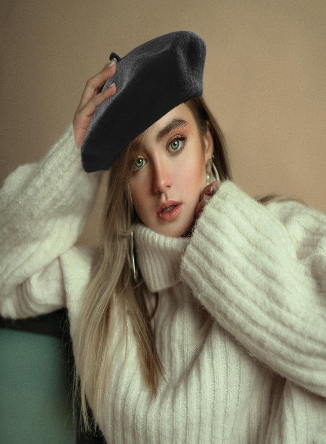 ZARSIO Wool French Beret Hat Solid Color Artist Beret Cap Classic Stylish Beanie for Women (US, Alpha, One Size, Black) - Image 4