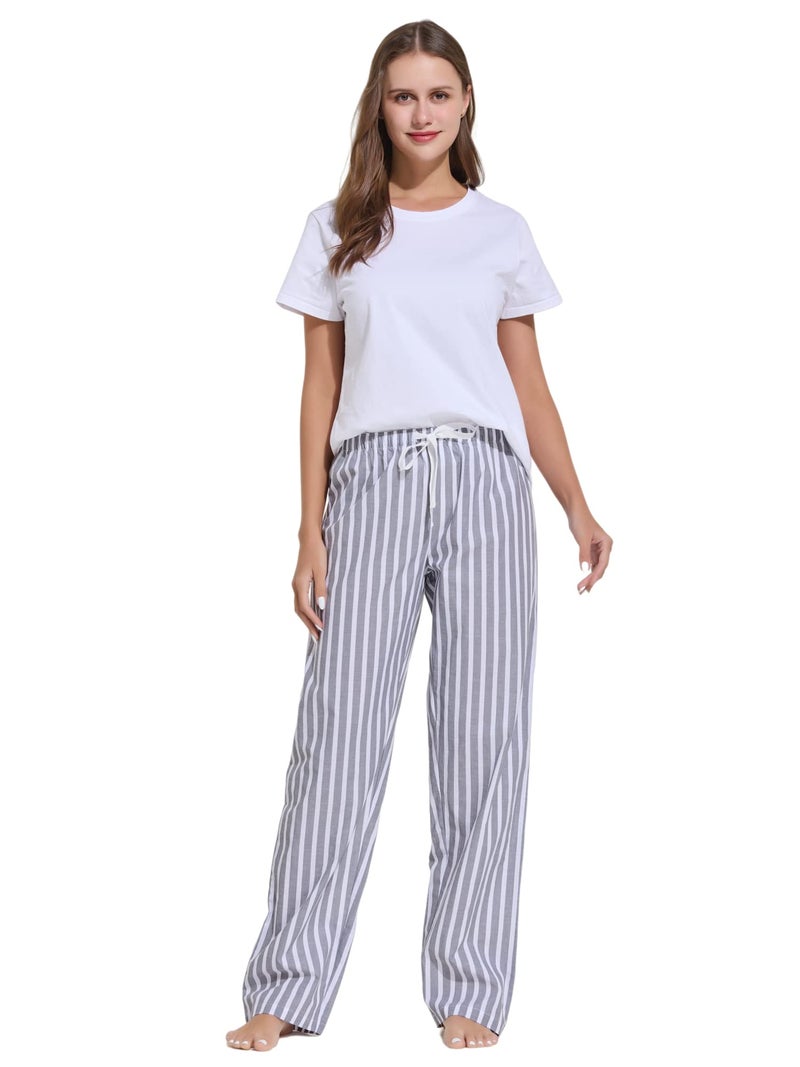 CYZ Women's 100% Cotton Woven Poplin Sleep Pajama Pants,F22034,Large - Image 5