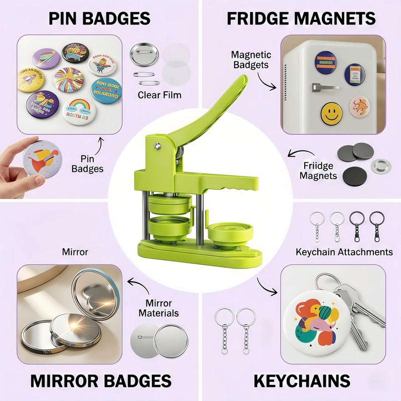 Freeingbag 58mm Button Maker Machine Kit, Installation-Free Button Pin Maker & Pin Maker Machine with 100 Sets Supplies, Circle Cutter & Bonus DIY Accessories for Badges, Crafts & School Projects - Image 4