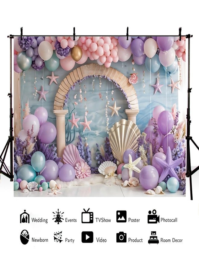ميهوفوند خلفية تصوير تحت البحر من MEHOFOND مقاس 7×5 أقدام، بالونات أرجوانية ووردية، زينة حفلات أعياد ميلاد أميرات البنات، أصداف نجم البحر، لافتة استحمام الطفل، ديكورات تحطيم الكعك، دعامات كشك الصور - Image 4