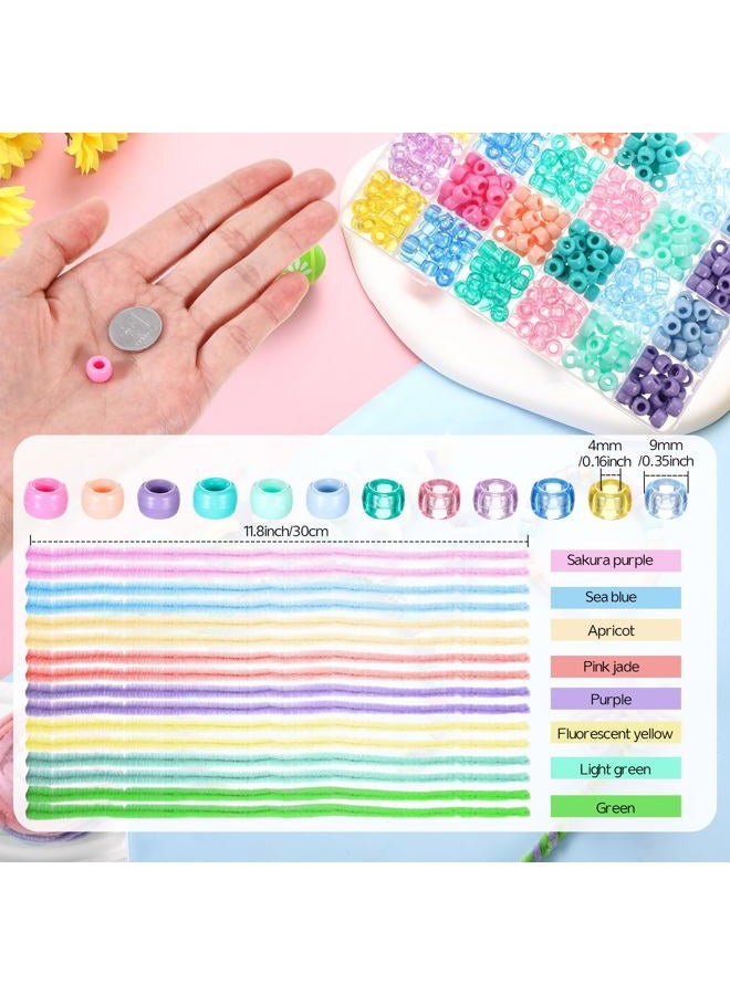 Daifunli 1200 Pcs Easter Pastel Color Pony Beads Bulk with 120 Pcs 12 Inch Multi Colored Pipe Cleaners Chenille Stems Fuzzy Sticks Seed Beads for Bracelets Jewelry Making Easter Christmas Decorations - Image 2