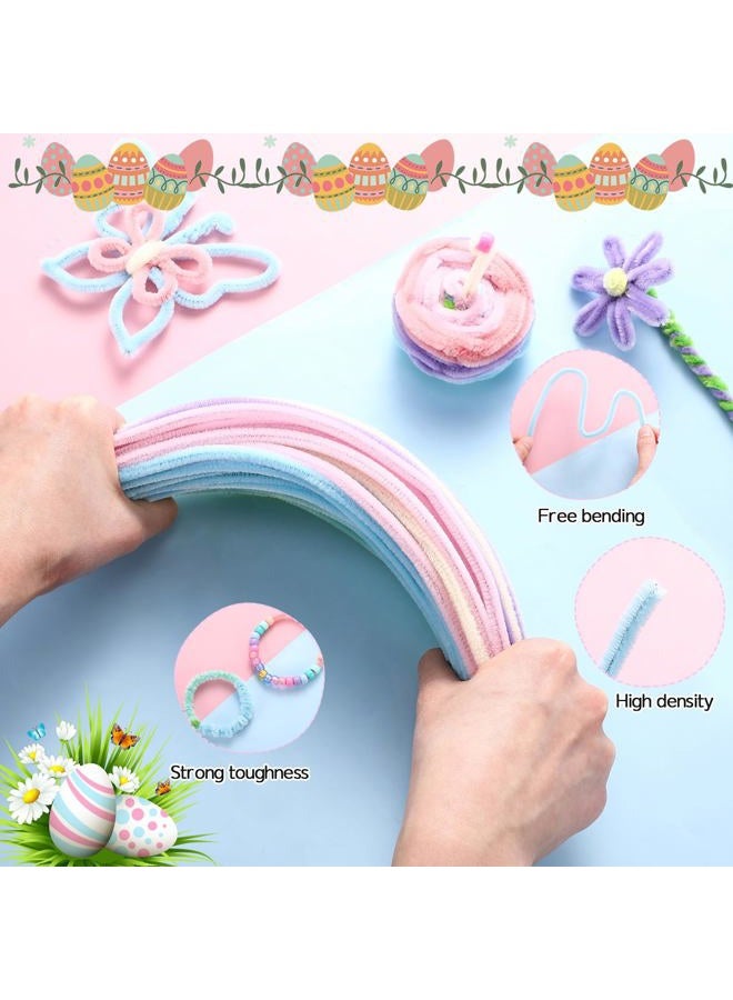 Daifunli 1200 Pcs Easter Pastel Color Pony Beads Bulk with 120 Pcs 12 Inch Multi Colored Pipe Cleaners Chenille Stems Fuzzy Sticks Seed Beads for Bracelets Jewelry Making Easter Christmas Decorations - Image 3