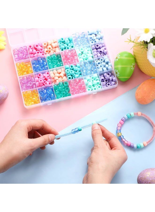 Daifunli 1200 Pcs Easter Pastel Color Pony Beads Bulk with 120 Pcs 12 Inch Multi Colored Pipe Cleaners Chenille Stems Fuzzy Sticks Seed Beads for Bracelets Jewelry Making Easter Christmas Decorations - Image 4