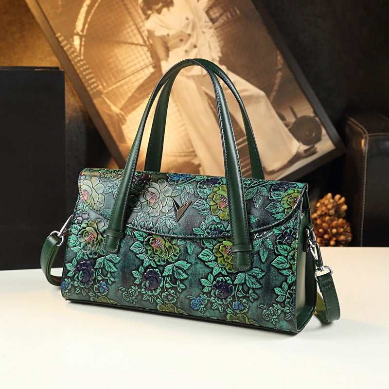 Large Capacity Genuine Leather Women'S Bag Boston Pillow Bag 2023 New All-Match Explosive Middle-Aged Mother Hand Shoulder Bag - Image 1