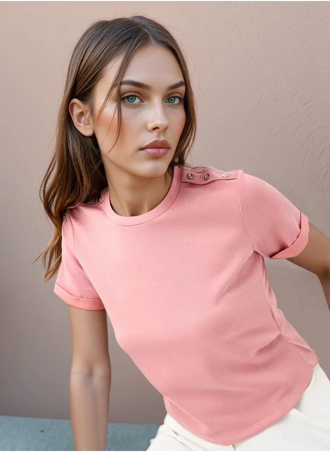 تواكستريمز 2Xtremz Button Detail T-shirt with Crew Neck