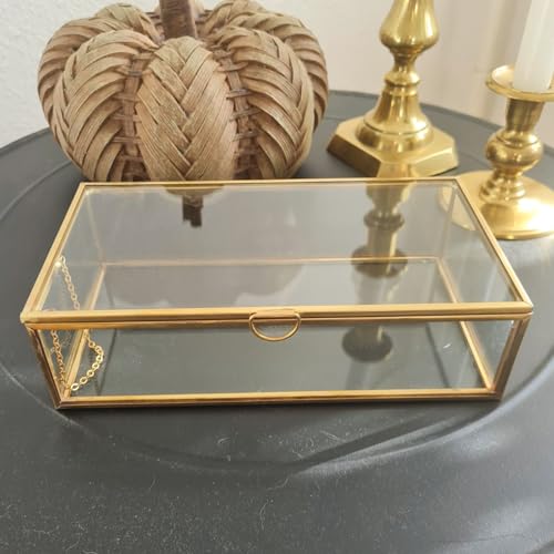 HighFree Vintage Glass Box with Lid - Clear Jewelry Glass Display Box Keepsake Box - Home Decor Decorative Box for Trinket Rings Bracelet (Gold, Medium) - Image 4