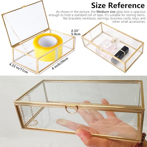 HighFree Vintage Glass Box with Lid - Clear Jewelry Glass Display Box Keepsake Box - Home Decor Decorative Box for Trinket Rings Bracelet (Gold, Medium) - Image 3