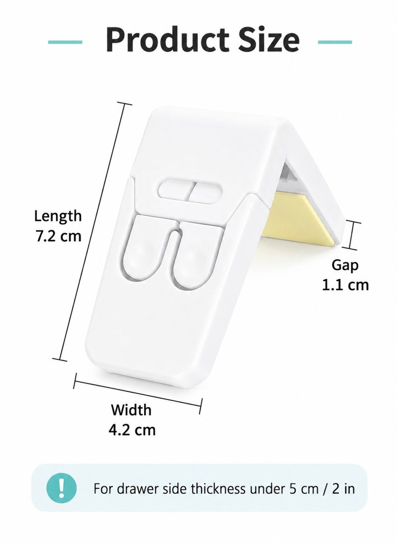 10 Pack Safe Drawer Locks, Baby Proofing Angle Type Drawer Lock, Child Safety Locks for Cabinets, Dual button Baby Proofing Corner Locks with Strong, Adhesive for Cabinet (White) - Image 3