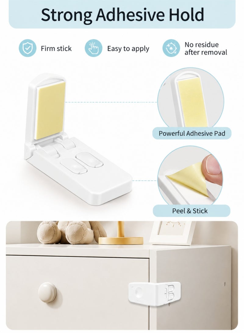 10 Pack Safe Drawer Locks, Baby Proofing Angle Type Drawer Lock, Child Safety Locks for Cabinets, Dual button Baby Proofing Corner Locks with Strong, Adhesive for Cabinet (White) - Image 5