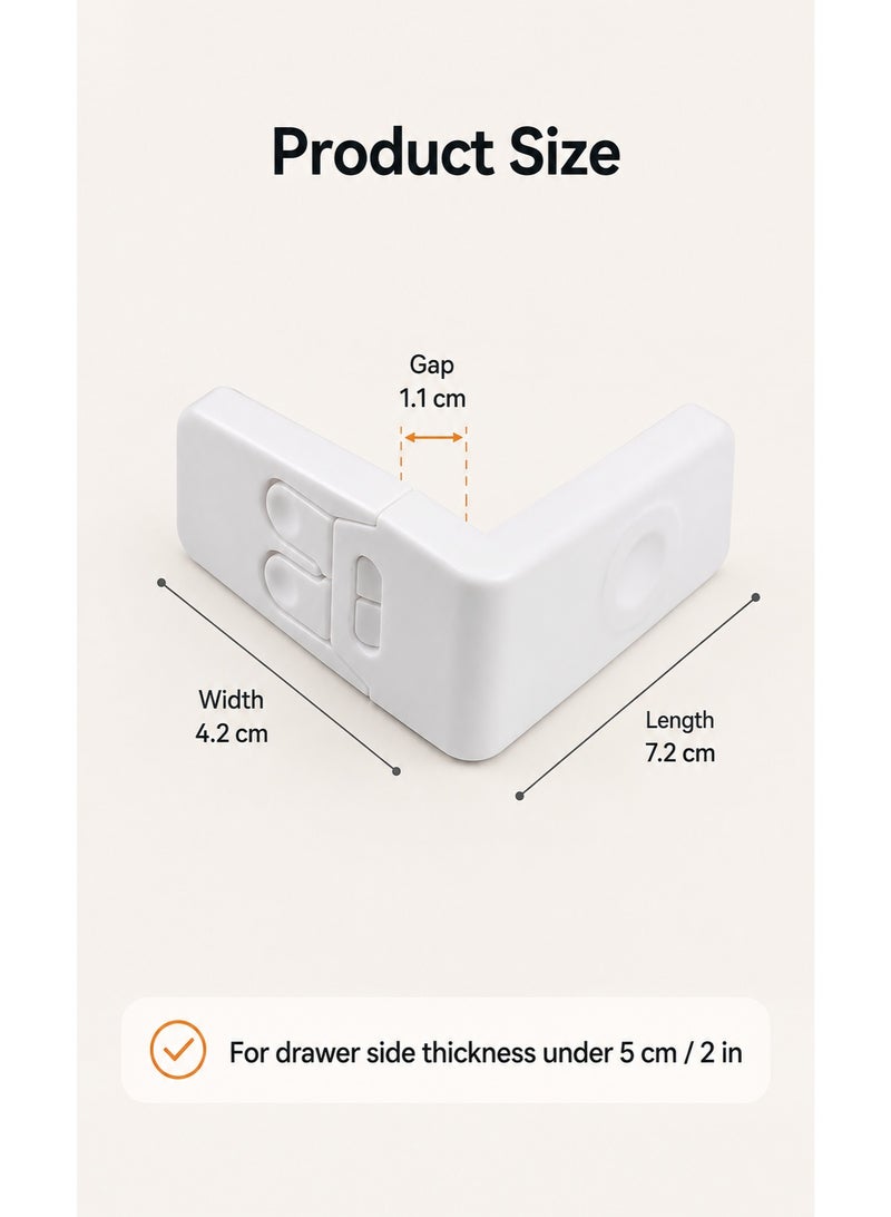 10 Pack Safe Drawer Locks, Baby Proofing Angle Type Drawer Lock, Child Safety Locks for Cabinets, Dual button Baby Proofing Corner Locks with Strong, Adhesive for Cabinet (White) - Image 3