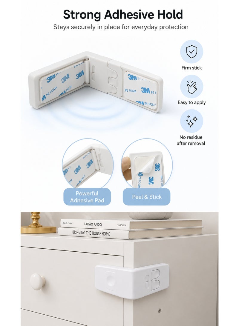 10 Pack Safe Drawer Locks, Baby Proofing Angle Type Drawer Lock, Child Safety Locks for Cabinets, Dual button Baby Proofing Corner Locks with Strong, Adhesive for Cabinet (White) - Image 5