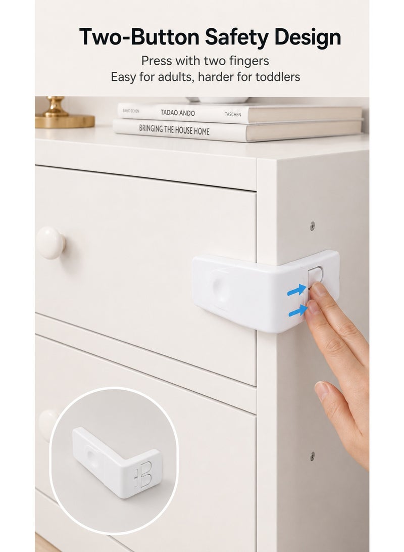 10 Pack Safe Drawer Locks, Baby Proofing Angle Type Drawer Lock, Child Safety Locks for Cabinets, Dual button Baby Proofing Corner Locks with Strong, Adhesive for Cabinet (White) - Image 4