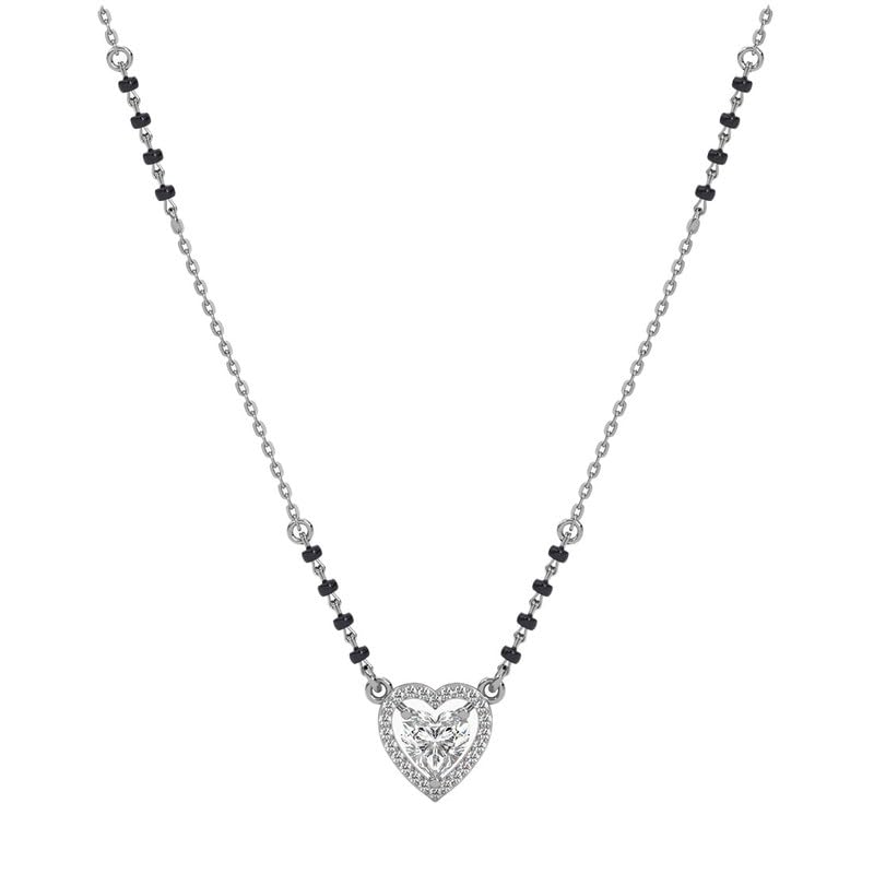 Clara 925 Sterling Silver Shanvika Heart Solitaire Mangalsutra Tanmaniya Pendant With Black Beads Chain | Platinum Plated, Swiss Zirconia | Gift for Women - Image 1