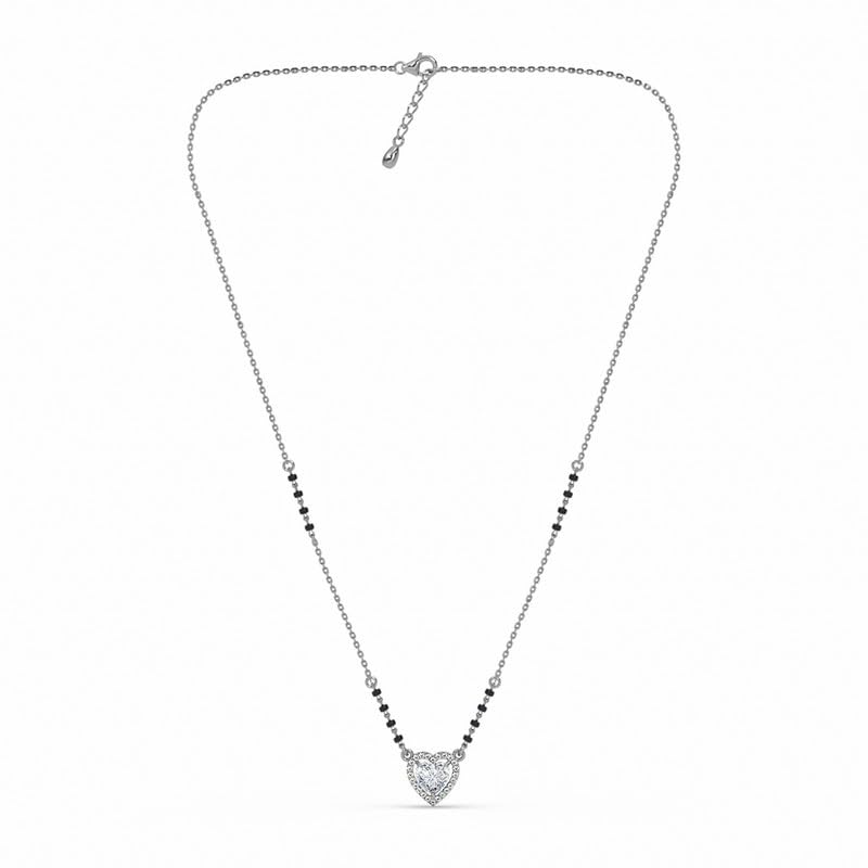 Clara 925 Sterling Silver Shanvika Heart Solitaire Mangalsutra Tanmaniya Pendant With Black Beads Chain | Platinum Plated, Swiss Zirconia | Gift for Women - Image 4