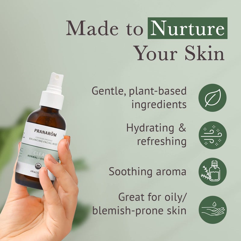 Pranarom Facial Mist (4oz / 120ml) - 100% Pure & Natural Essential Oil Facial Mist for Dry Skin Hydration & Toning (Clear (Oily Skin)) - Image 5