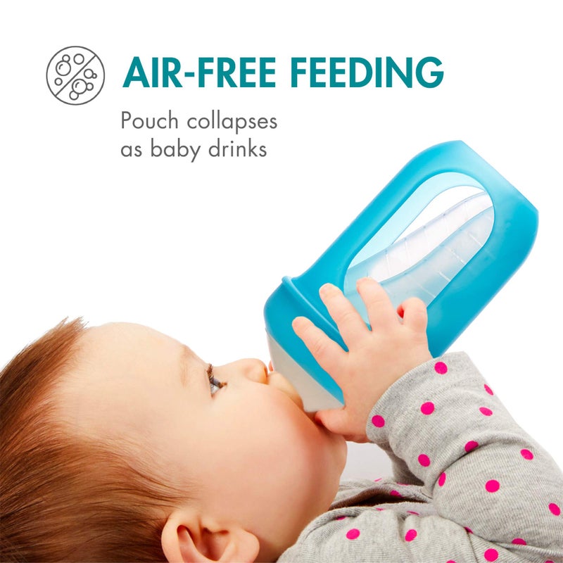 Boon Nursh Reusable Replacement Pouch with Collapsible Silicone Pouch Design - Everyday Baby Essentials - Stage 2 Medium Flow Baby Bottles - Gray - 8 Oz - Image 2