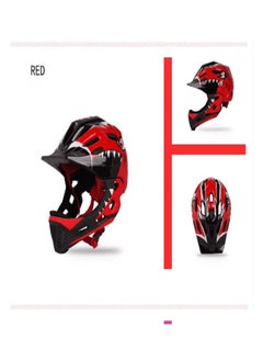 Generic Kids Full Face Helmet for Cycling - Kids Bike Helmet MTB Mountain BMX Multi-Sport Detachable Helmet from Toddler to Youth (Red)  - Image 2