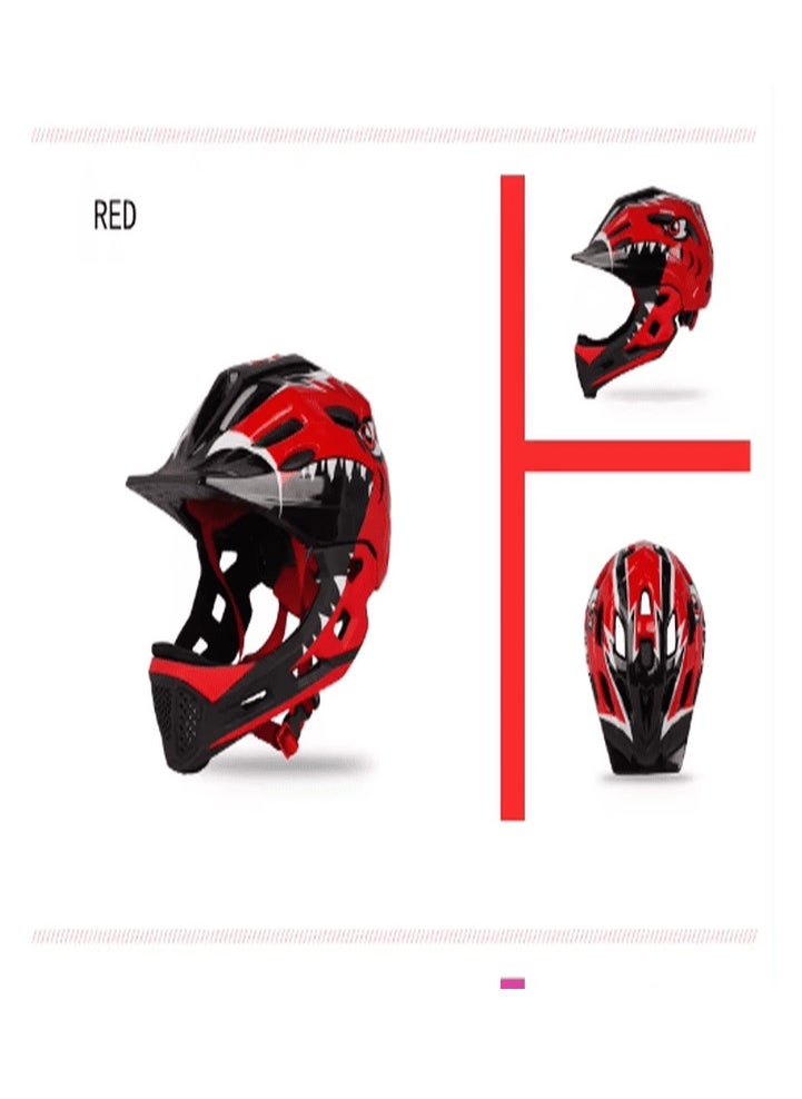 Generic - Kids Full Face Helmet for Cycling - Kids Bike Helmet MTB Mountain BMX Multi-Sport Detachable Helmet from Toddler to Youth (Red) - Image 1