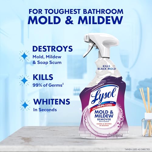 Lysol Mold & Mildew Remover Spray, Bathroom & Shower Cleaner, Disinfectant Spray, Stain Remover with Bleach, Tough on Black Mold, Multipurpose Cleaner for Home and Kitchen, 32oz - Image 2