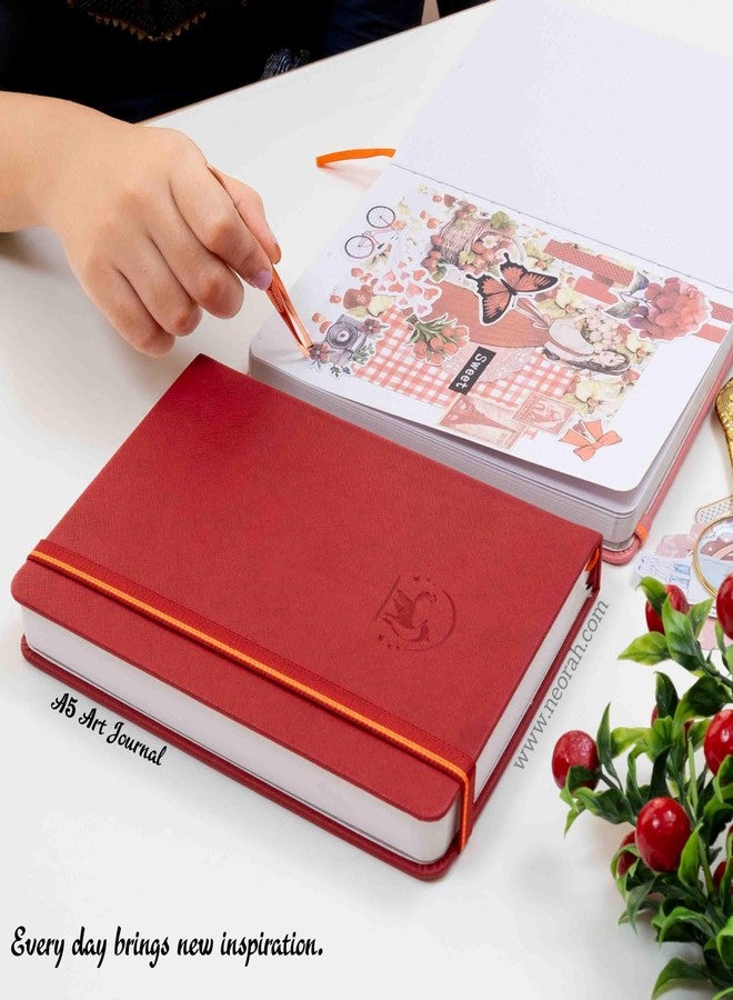 NEORAH – A5 – ART JOURNAL | 200Gsm Dotgrid Notebook |160 Pages(21.0 x 14.8 cm) | Lay Flat |Hard Cover Bullet - Journal | 3 Bookmarks |Elastic Closure | Inner BackPocket | Ideal- Artist Notebook (RED) - Image 3