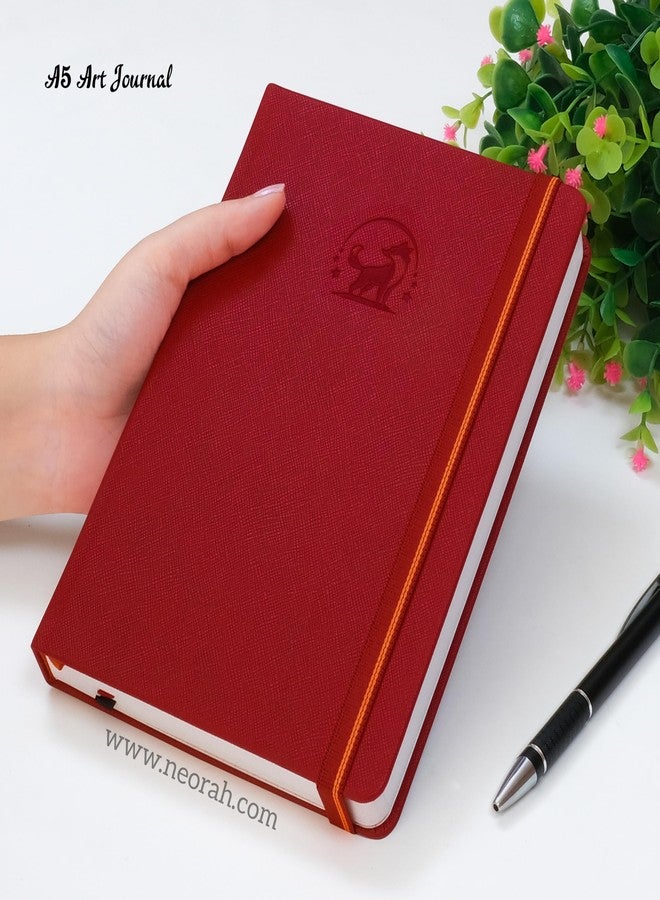 NEORAH – A5 – ART JOURNAL | 200Gsm Dotgrid Notebook |160 Pages(21.0 x 14.8 cm) | Lay Flat |Hard Cover Bullet - Journal | 3 Bookmarks |Elastic Closure | Inner BackPocket | Ideal- Artist Notebook (RED) - Image 2