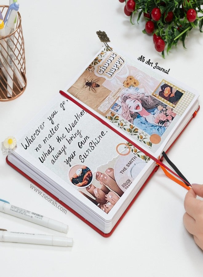 NEORAH – A5 – ART JOURNAL | 200Gsm Dotgrid Notebook |160 Pages(21.0 x 14.8 cm) | Lay Flat |Hard Cover Bullet - Journal | 3 Bookmarks |Elastic Closure | Inner BackPocket | Ideal- Artist Notebook (RED) - Image 4