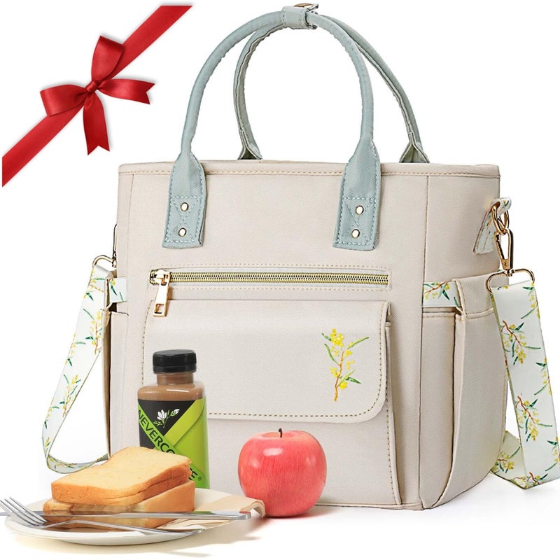 GLORIEROO Deluxe Insulated Lunch Box Bag Women Leakproof Waterproof Cooler with Multi Pockets Removable Strap for Work Picnic Teacher Mothers Day Christmas Birthday Gifts