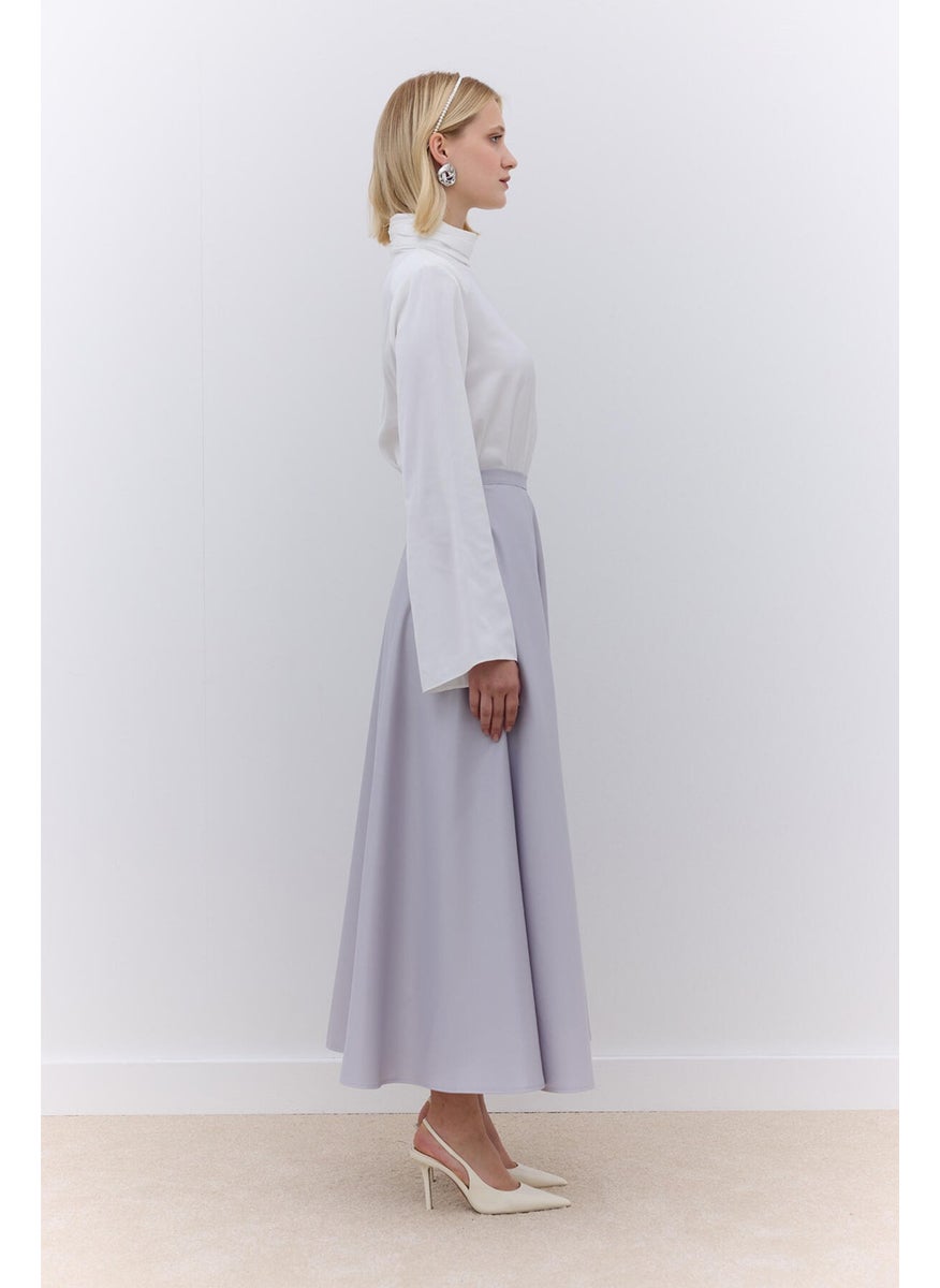 Manuka - Satin Flared Evening Skirt Silver - Image 1