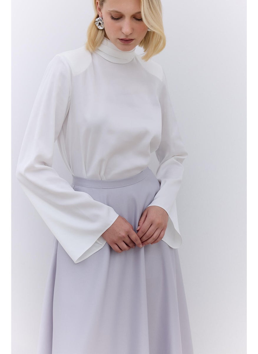 Manuka - Satin Flared Evening Skirt Silver - Image 1