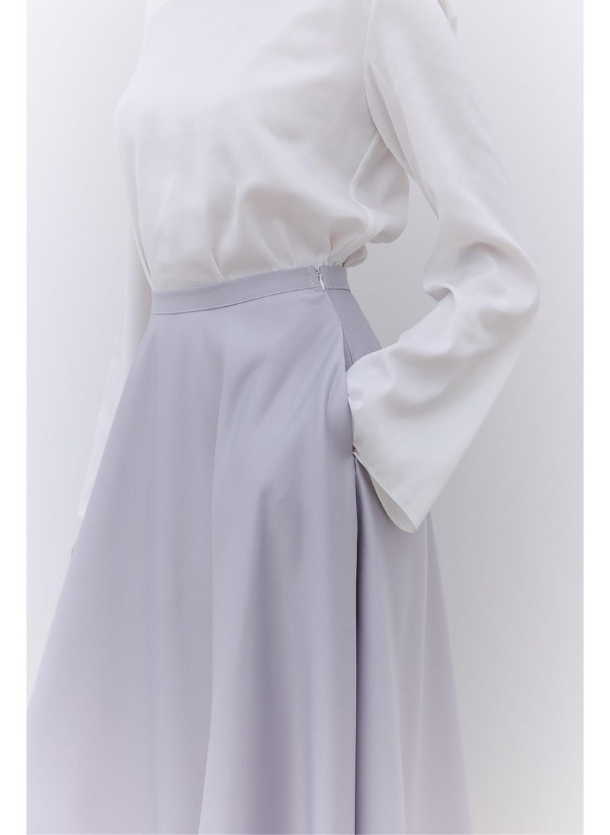 Manuka - Satin Flared Evening Skirt Silver - Image 1