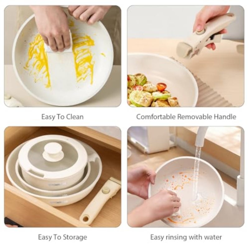 Cookware Set Non Stick 11 Pcs, Detachable Handle, Non-Toxic Granite Coating Healthy Aluminum Pots and Pans Set Induction Cookware for Home Outdoor Use, Easy to Clean, PFOA Free - Image 3