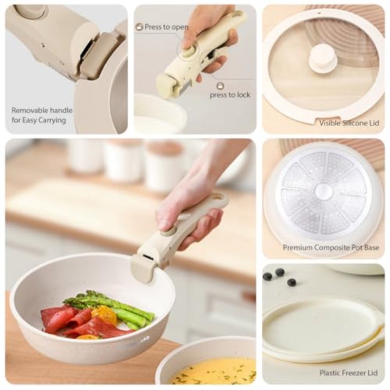 Cookware Set Non Stick 11 Pcs, Detachable Handle, Non-Toxic Granite Coating Healthy Aluminum Pots and Pans Set Induction Cookware for Home Outdoor Use, Easy to Clean, PFOA Free - Image 4