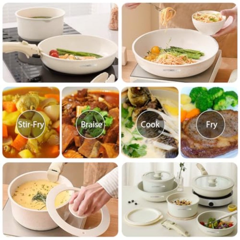 Cookware Set Non Stick 11 Pcs, Detachable Handle, Non-Toxic Granite Coating Healthy Aluminum Pots and Pans Set Induction Cookware for Home Outdoor Use, Easy to Clean, PFOA Free - Image 5