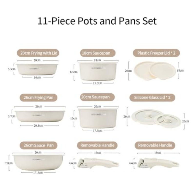 Cookware Set Non Stick 11 Pcs, Detachable Handle, Non-Toxic Granite Coating Healthy Aluminum Pots and Pans Set Induction Cookware for Home Outdoor Use, Easy to Clean, PFOA Free - Image 2