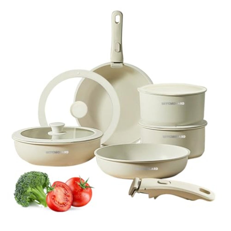 Cookware Set Non Stick 11 Pcs, Detachable Handle, Non-Toxic Granite Coating Healthy Aluminum Pots and Pans Set Induction Cookware for Home Outdoor Use, Easy to Clean, PFOA Free - Image 1