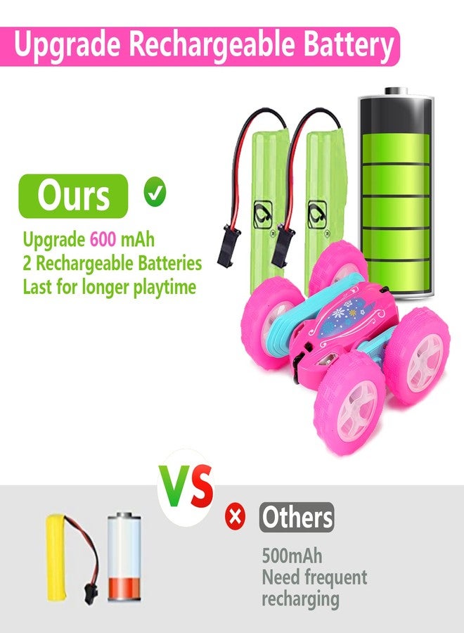 FREE TO FLY Remote Control Car for Girls : Pink RC Car Double Sided 360°Flip Stunt Cars with Headlights & WheelLights Rechargeable Toy Car Birthday Gifts for Girl Kids Age 6 7 8 9 10 11 12 Year Old - Image 4