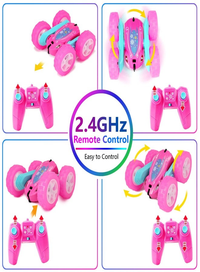 FREE TO FLY Remote Control Car for Girls : Pink RC Car Double Sided 360°Flip Stunt Cars with Headlights & WheelLights Rechargeable Toy Car Birthday Gifts for Girl Kids Age 6 7 8 9 10 11 12 Year Old - Image 3