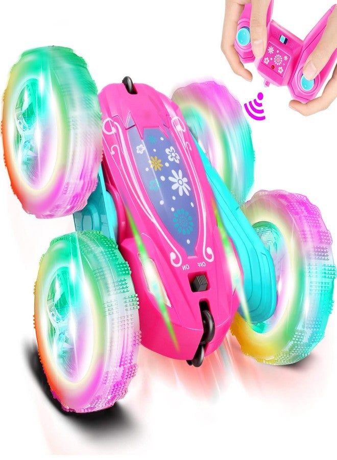 FREE TO FLY Remote Control Car for Girls : Pink RC Car Double Sided 360°Flip Stunt Cars with Headlights & WheelLights Rechargeable Toy Car Birthday Gifts for Girl Kids Age 6 7 8 9 10 11 12 Year Old - Image 1