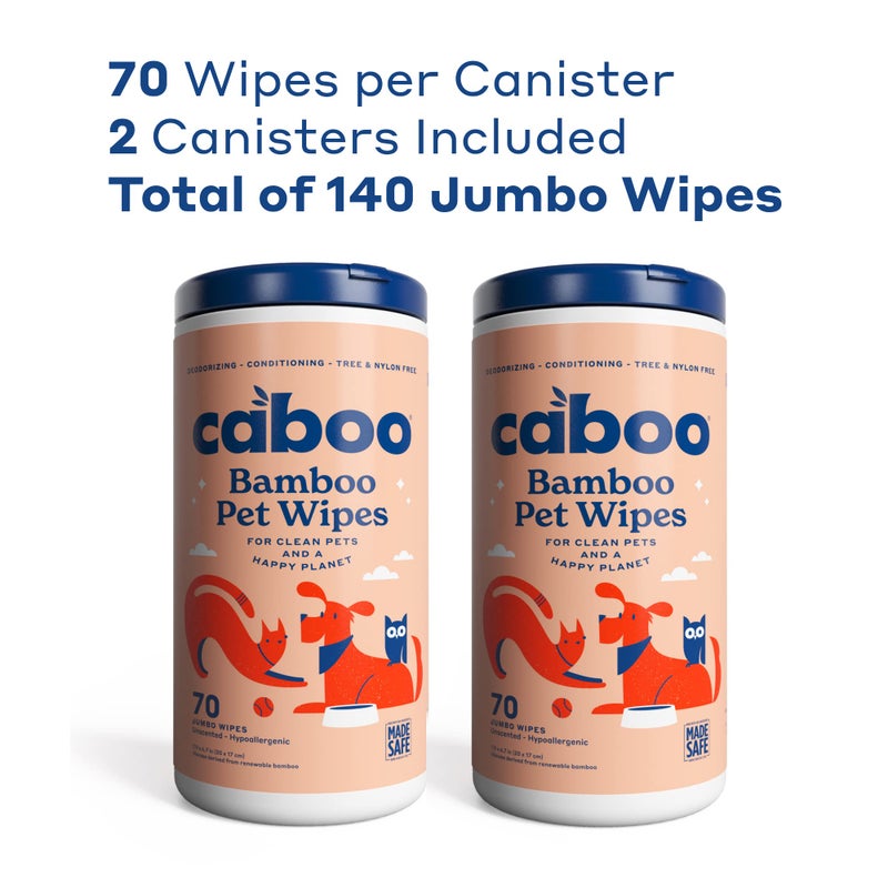 Caboo Tree Free Pet Wipes for Dogs & Cats, Natural, Deodorizing, Hypoallergenic Cleaning Wipes for Eyes, Ears, Paws, & Face (Unscented, 2 Canisters, Total of 140 Jumbo Wipe) - Image 2