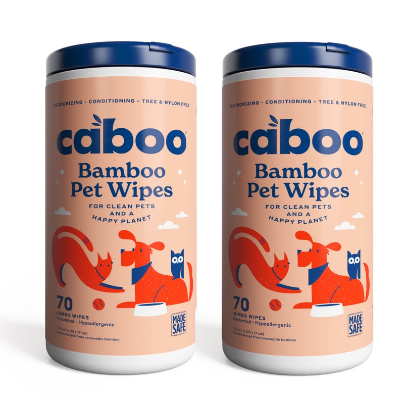 Caboo Tree Free Pet Wipes for Dogs & Cats, Natural, Deodorizing, Hypoallergenic Cleaning Wipes for Eyes, Ears, Paws, & Face (Unscented, 2 Canisters, Total of 140 Jumbo Wipe) - Image 1