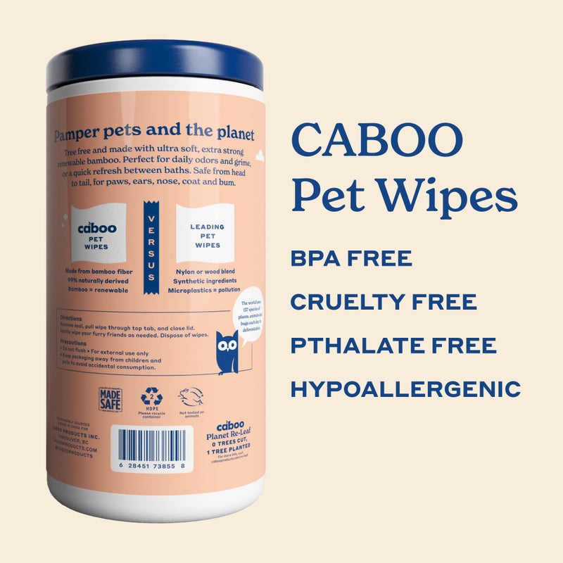 Caboo Tree Free Pet Wipes for Dogs & Cats, Natural, Deodorizing, Hypoallergenic Cleaning Wipes for Eyes, Ears, Paws, & Face (Unscented, 2 Canisters, Total of 140 Jumbo Wipe) - Image 5