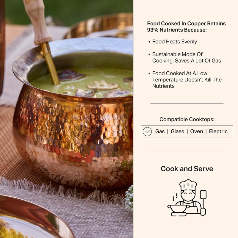 P-TAL Copper Madurai Handi Tin Coated with Lid 100% Pure Copper Degchi Teflon/Chemical Free Cooking 4kgs Biryani Handi for Kitchen - Image 4