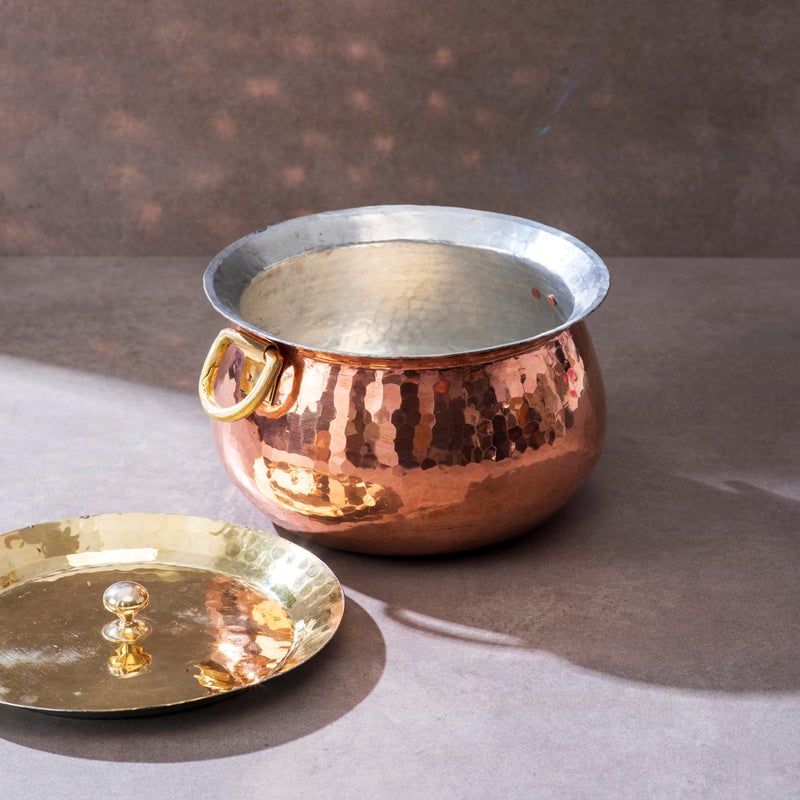 P-TAL Copper Madurai Handi Tin Coated with Lid 100% Pure Copper Degchi Teflon/Chemical Free Cooking 4kgs Biryani Handi for Kitchen - Image 1