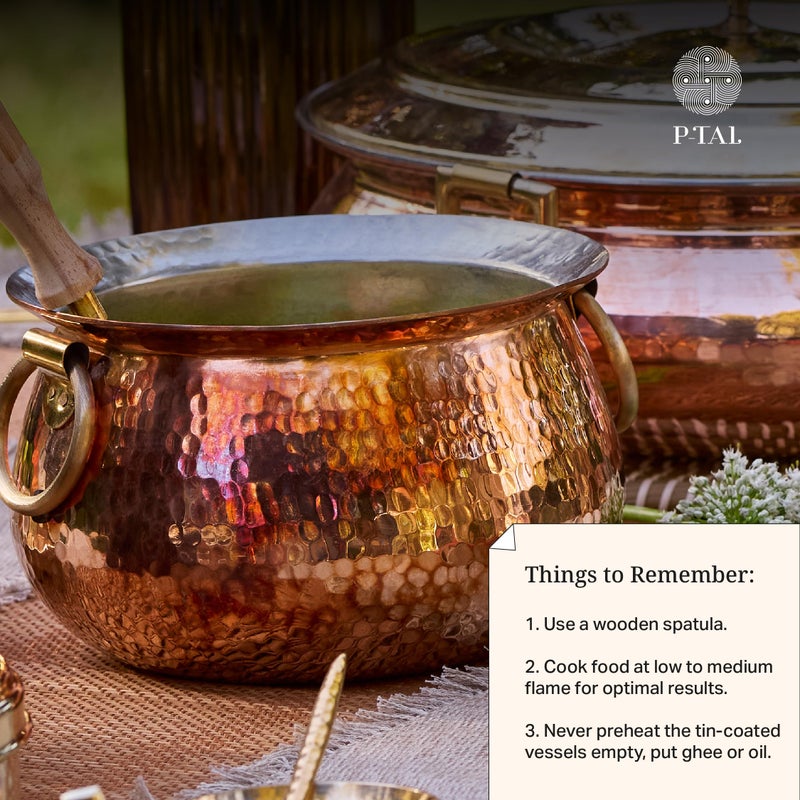 P-TAL Copper Madurai Handi Tin Coated with Lid 100% Pure Copper Degchi Teflon/Chemical Free Cooking 4kgs Biryani Handi for Kitchen - Image 5