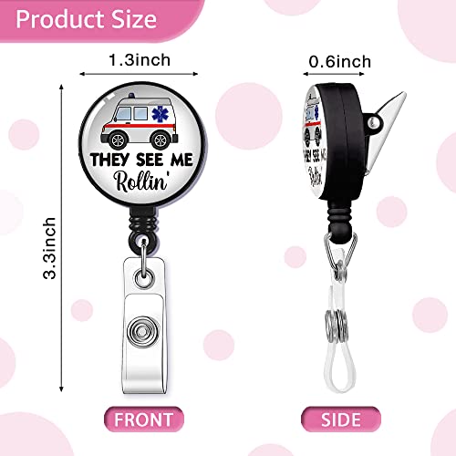 GEYGIE They See Me Rollin' Badge Reel Retractable with Alligator Clip, Funny Ambulance ID Badge Holder Gift for ER Nurse Rapid Response Team Trauma Team Nurse Doctor Coworkers 1st Responders - Image 2