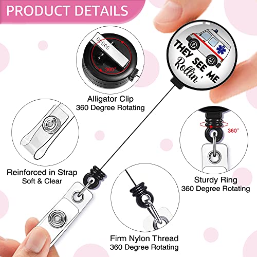 GEYGIE They See Me Rollin' Badge Reel Retractable with Alligator Clip, Funny Ambulance ID Badge Holder Gift for ER Nurse Rapid Response Team Trauma Team Nurse Doctor Coworkers 1st Responders - Image 3